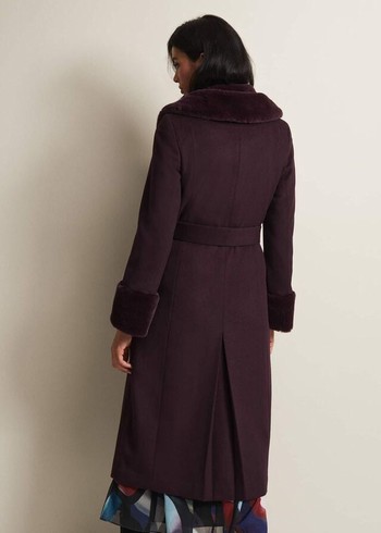 Phase Eight Zylah Faux Fur Collar Wool Smart Coats Burgundy Canada | UFHIYG-851